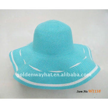 Girls fashion blue straw sun hat paper braid for lady summer hats